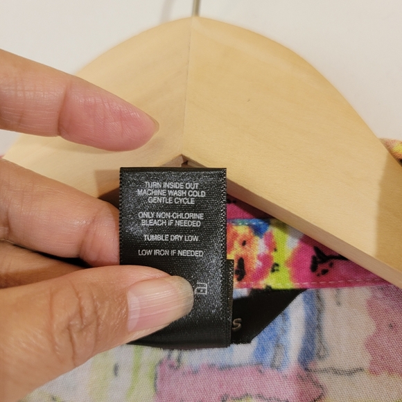 Ali Miles Colorful Floral Button Up Blouse Women XL 3/4 Sleeve Artsy Minimalist - Picture 12 of 13